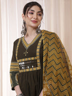 Mirror Embroidered Solid Rayon Anarkali Kurti Set