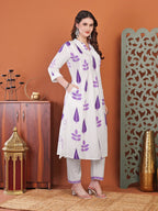 Purple White  Printed Cotton Kurti Plazzo Set