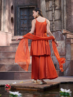 Orange  Mirror Embroidered Kurta Sharara with dupatta