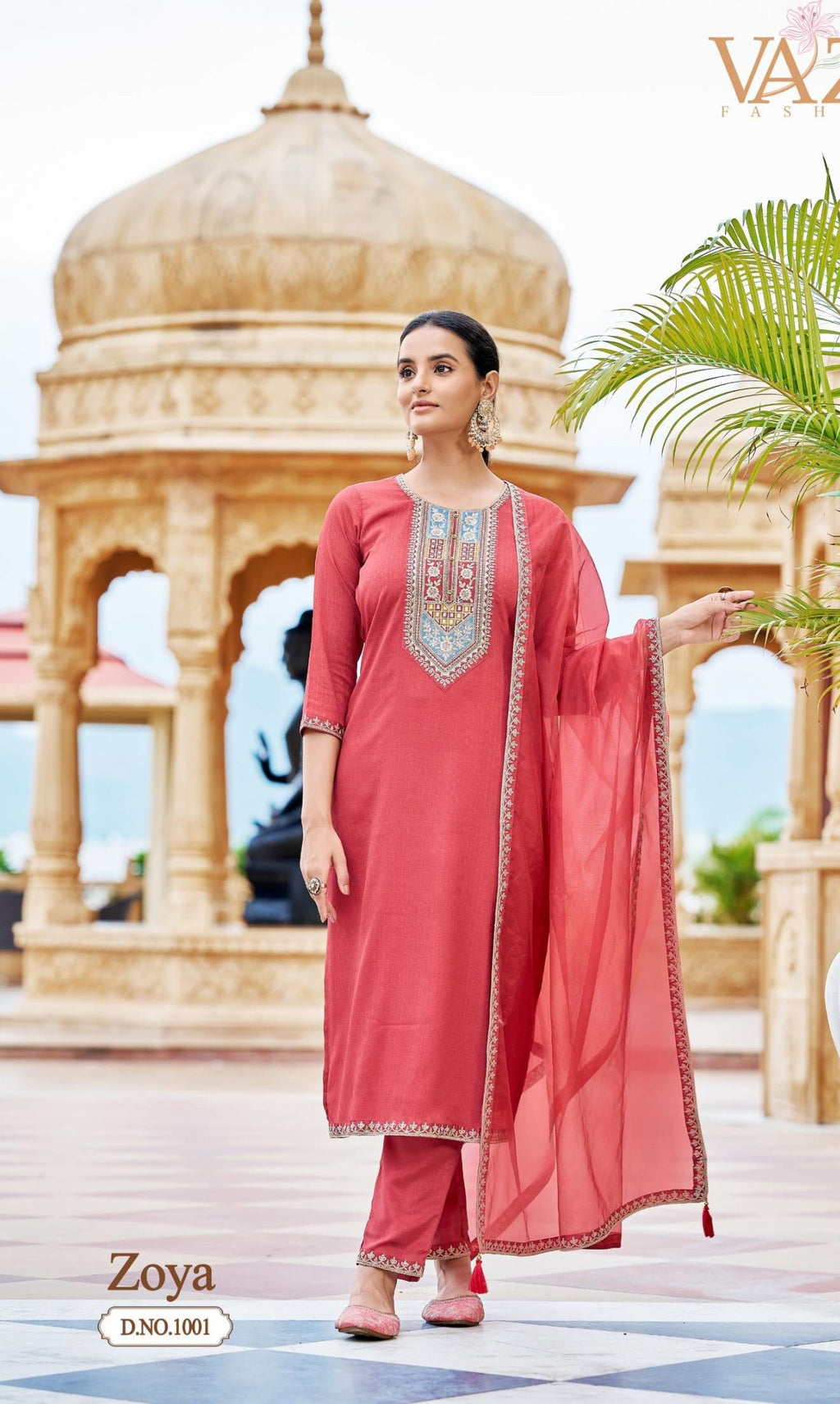 Solid Zari embroidered silk kurti set