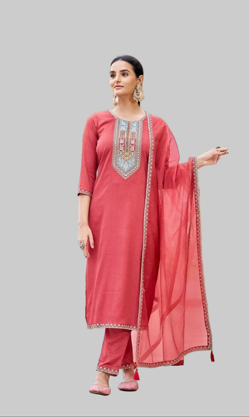 *SALE* Solid Zari embroidered silk kurti set