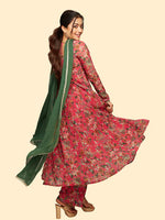 Load image into Gallery viewer, Pink Floral Printed Georgette Flared Kurti With Pants &amp; Dupatta
