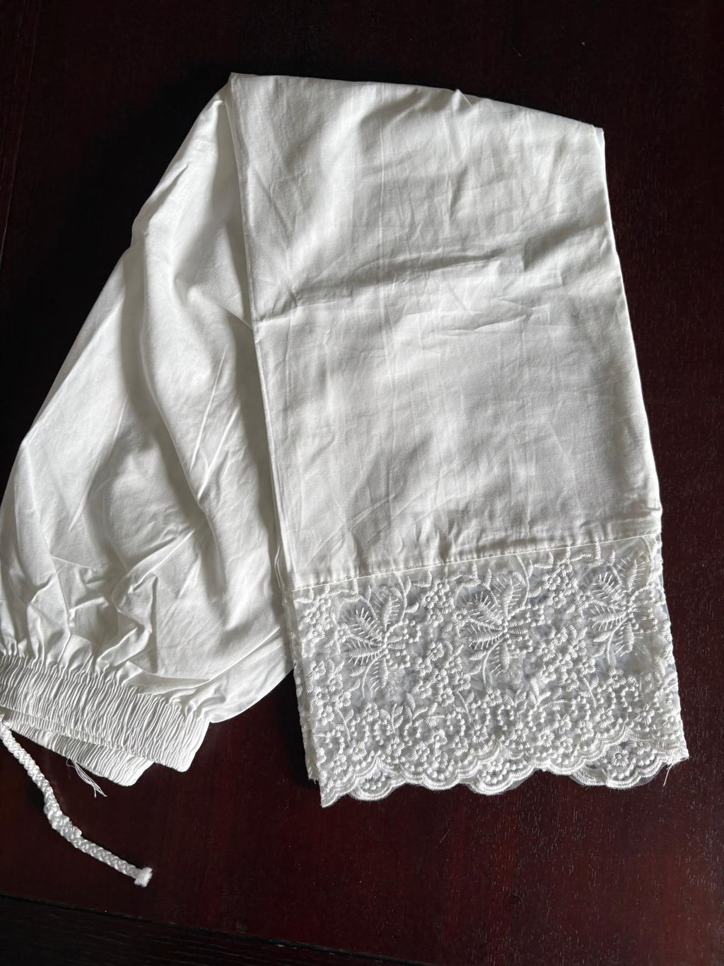 White Cotton Straight Palazzo Pants With Lace Border