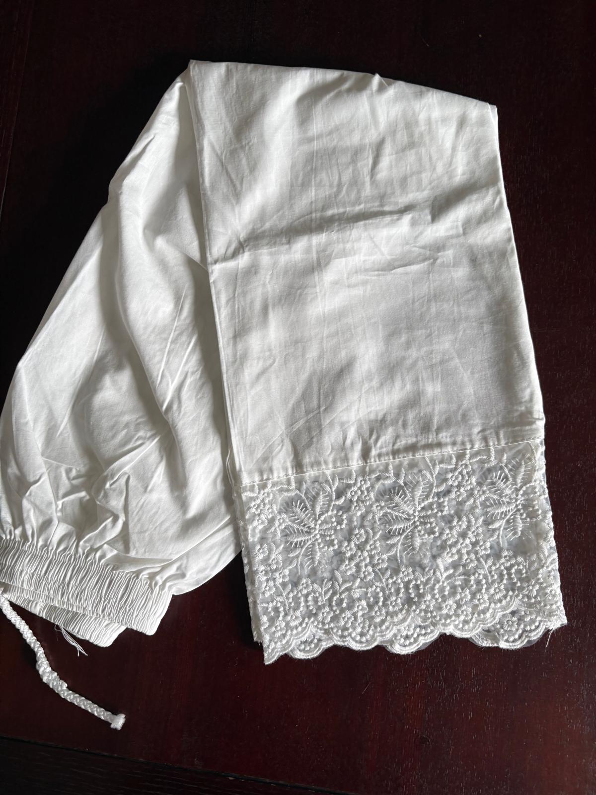 White Cotton Straight Palazzo Pants With Lace Border