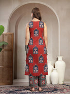 Maroon Printed Cotton Kurti Plazzo Set