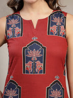 Maroon Printed Cotton Kurti Plazzo Set