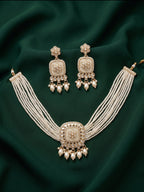 Pearl Layered Chocker Necklace Set with Matching Earrings for Women