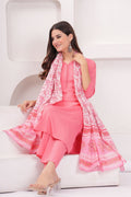 Pink Solid Kurti Pants with Printed Dupatta