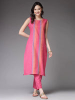 Load image into Gallery viewer, Pink  Vertical Striped Cotton Kurti With Palazzo
