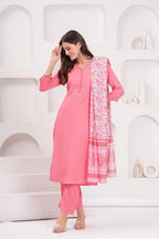 Pink Solid Kurti Pants with Printed Dupatta