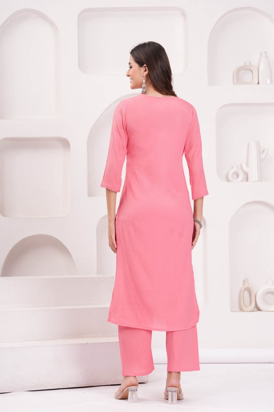 Pink Solid Kurti Pants with Printed Dupatta