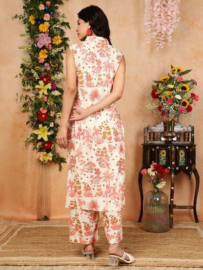 Offwhite Floral printed Rayon Kurti With Palazzo