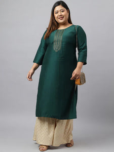 Plus size Poly Silk Kurti Top with Yoke Embroidery work (Top Only)