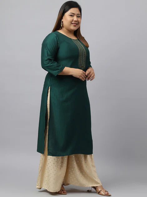 Plus size Poly Silk Kurti Top with Yoke Embroidery work (Top Only)