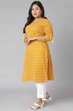Load image into Gallery viewer, Mustard &amp; White Kanta Printed Cotton Kurti Top
