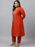 Plus Size Rust Orange Kurta Palazzo Set With Blue Dupatta