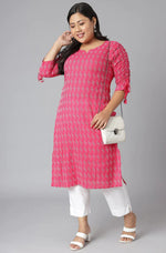 Load image into Gallery viewer, Pink&amp; White Kanta Printed Cotton Kurti Top

