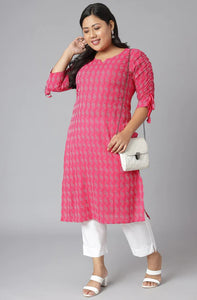 Pink& White Kanta Printed Cotton Kurti Top