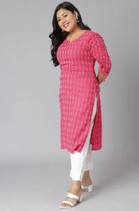 Pink& White Kanta Printed Cotton Kurti Top