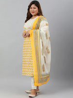 Load image into Gallery viewer, Yellow &amp; White Floral Printed Pure Cotton Kurta with Dupatta &amp; Palazzo
