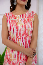 Pink Off White Printed Cotton  Kurti Top (Top Only)