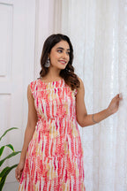Pink Off White Printed Cotton  Kurti Top (Top Only)