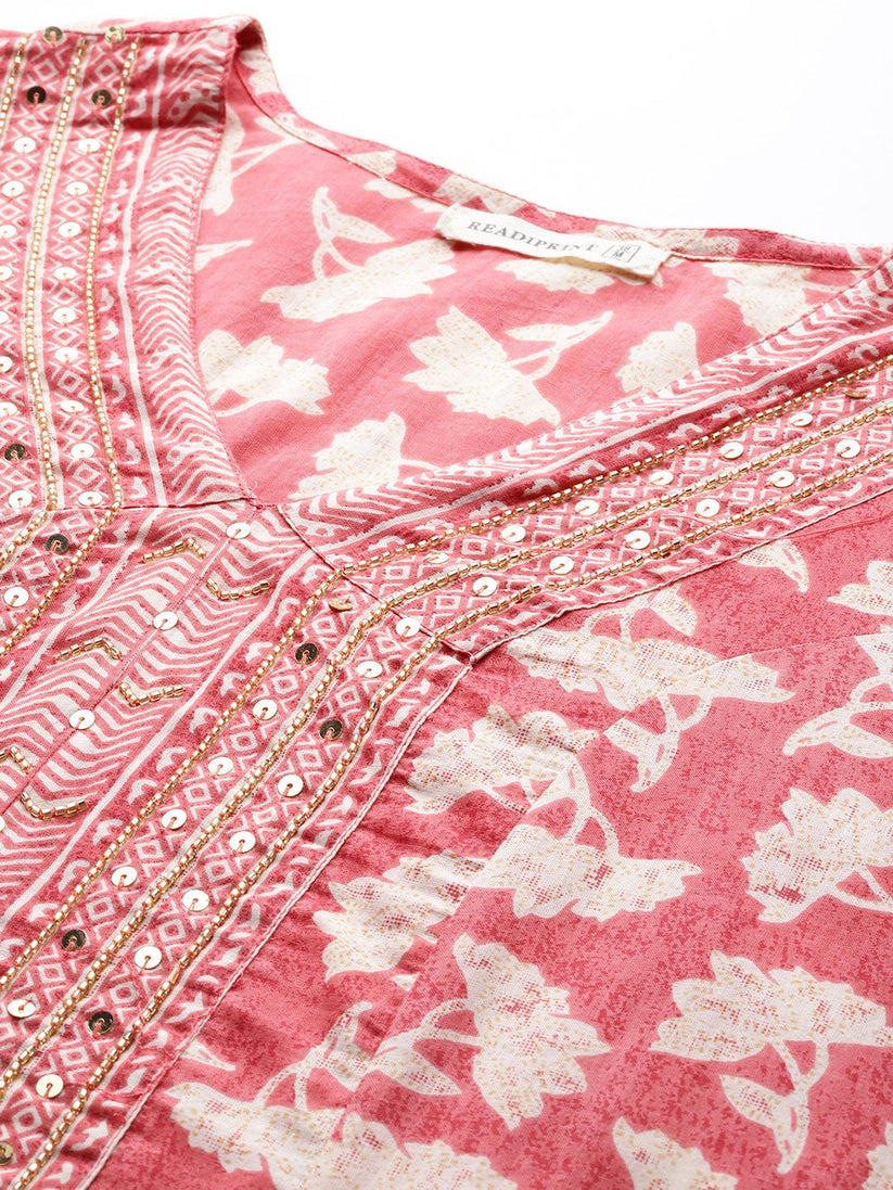 Pink Printed Kurta Palazzo Set with Dupatta