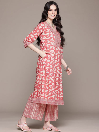 Pink Printed Kurta Palazzo Set with Dupatta