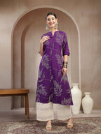 Purple  Rayon Botanic printed A-Line Kurti Top (Top Only)