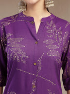 Purple  Rayon Botanic printed A-Line Kurti Top (Top Only)