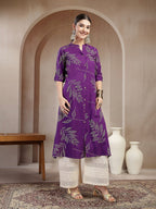 Purple  Rayon Botanic printed A-Line Kurti Top (Top Only)