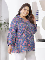 Load image into Gallery viewer, Plus size Purple Floral Printed Cotton Top
