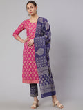 Purple & Pink Printed cotton  Kurti Set