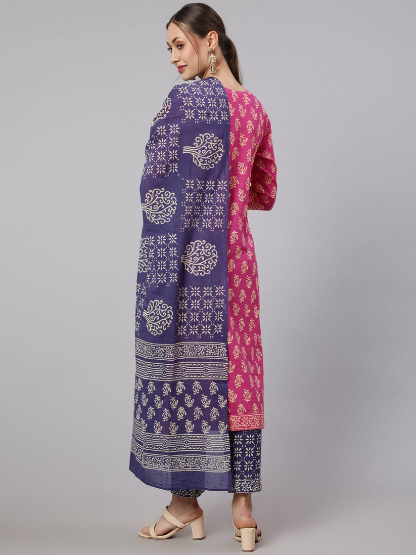 Purple & Pink Printed cotton  Kurti Set