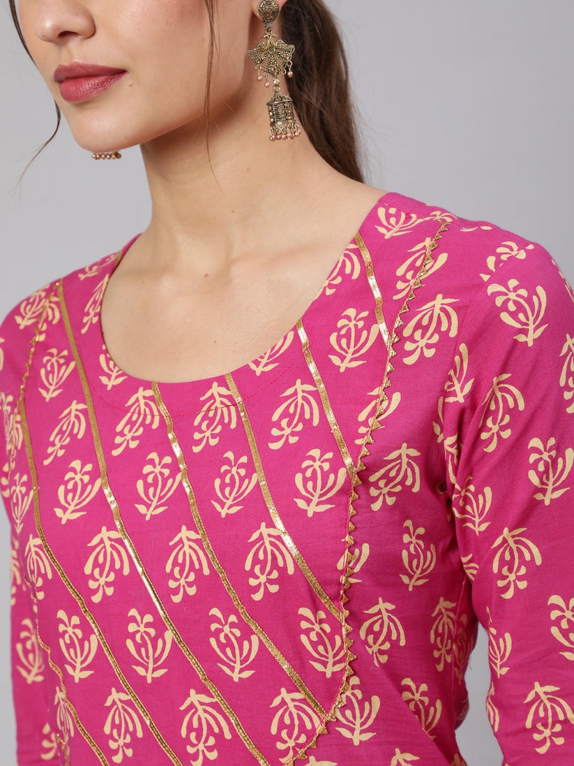 Purple & Pink Printed cotton  Kurti Set