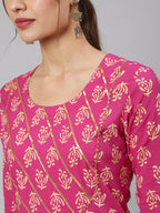 Purple & Pink Printed cotton  Kurti Set