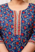 Plus size Navy Blue Red Pure Cotton Printed Kurti Top (Top Only)