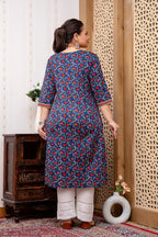 Plus size Navy Blue Red Pure Cotton Printed Kurti Top (Top Only)
