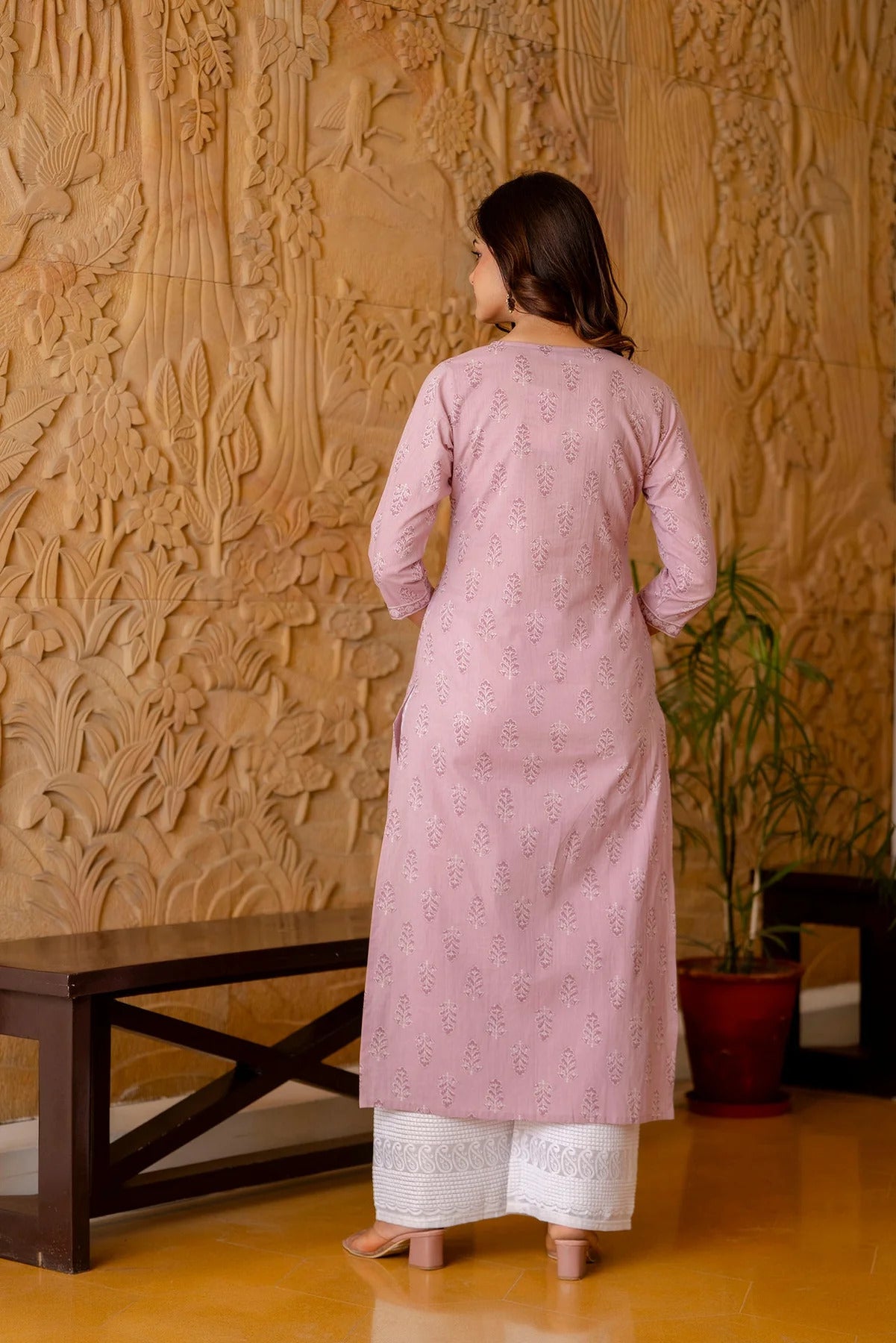 Light Purple Printed Cotton Kurti Top (Top Only)