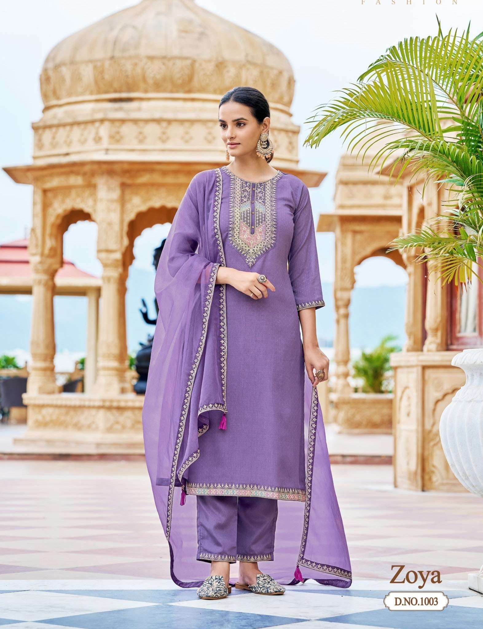 Solid Zari embroidered silk kurti set