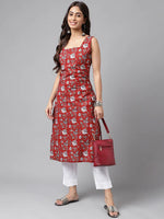 Load image into Gallery viewer, Maroon Floral  Printed Cotton  Kurti Top (Top Only)
