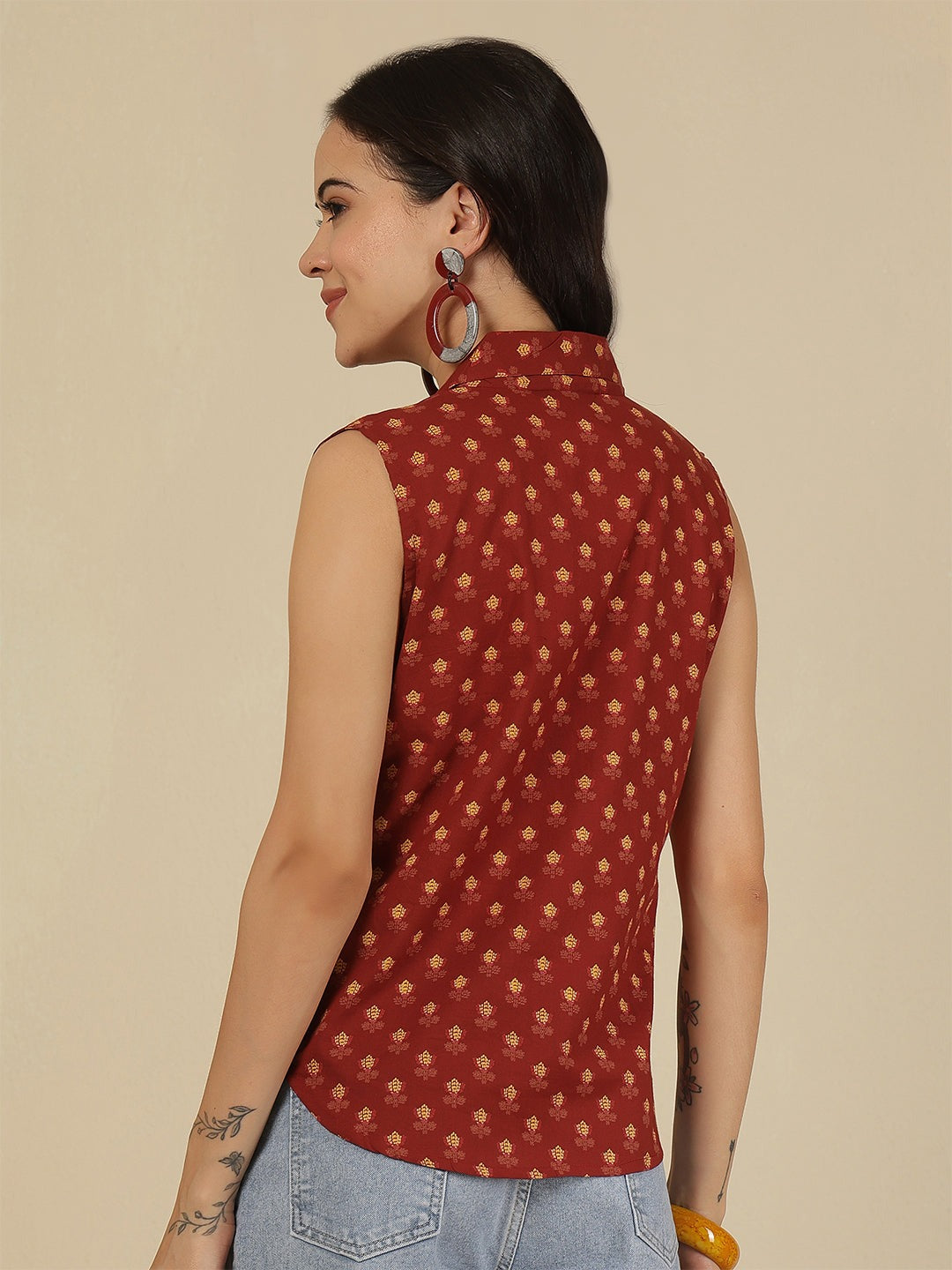 Maroon Cotton Floral Printed Top