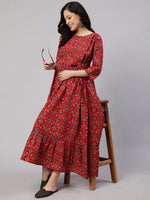 Load image into Gallery viewer, Maroon printed Cotton Maternity Dress
