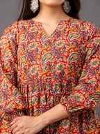 Maroon Floral Printed Cotton Peplum Top