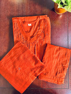Rust Sequins & Embroidered Pure Cotton 3Pcs Kurti Set