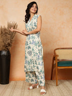 Offwhite Floral printed Rayon Kurti With Palazzo