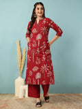 Red Printed Rayon Kurti Palazo Set
