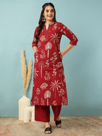 Red Printed Rayon Kurti Palazo Set