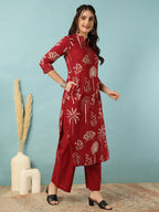 Red Printed Rayon Kurti Palazo Set