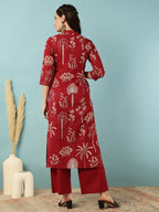 Red Printed Rayon Kurti Palazo Set
